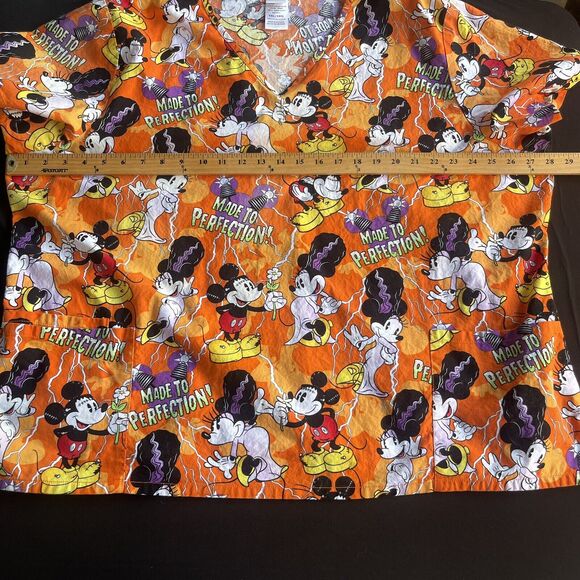 Disney Halloween Scrub Top Womens 3X Multicolor Cotton Medical Frankenbride - Picture 8 of 11